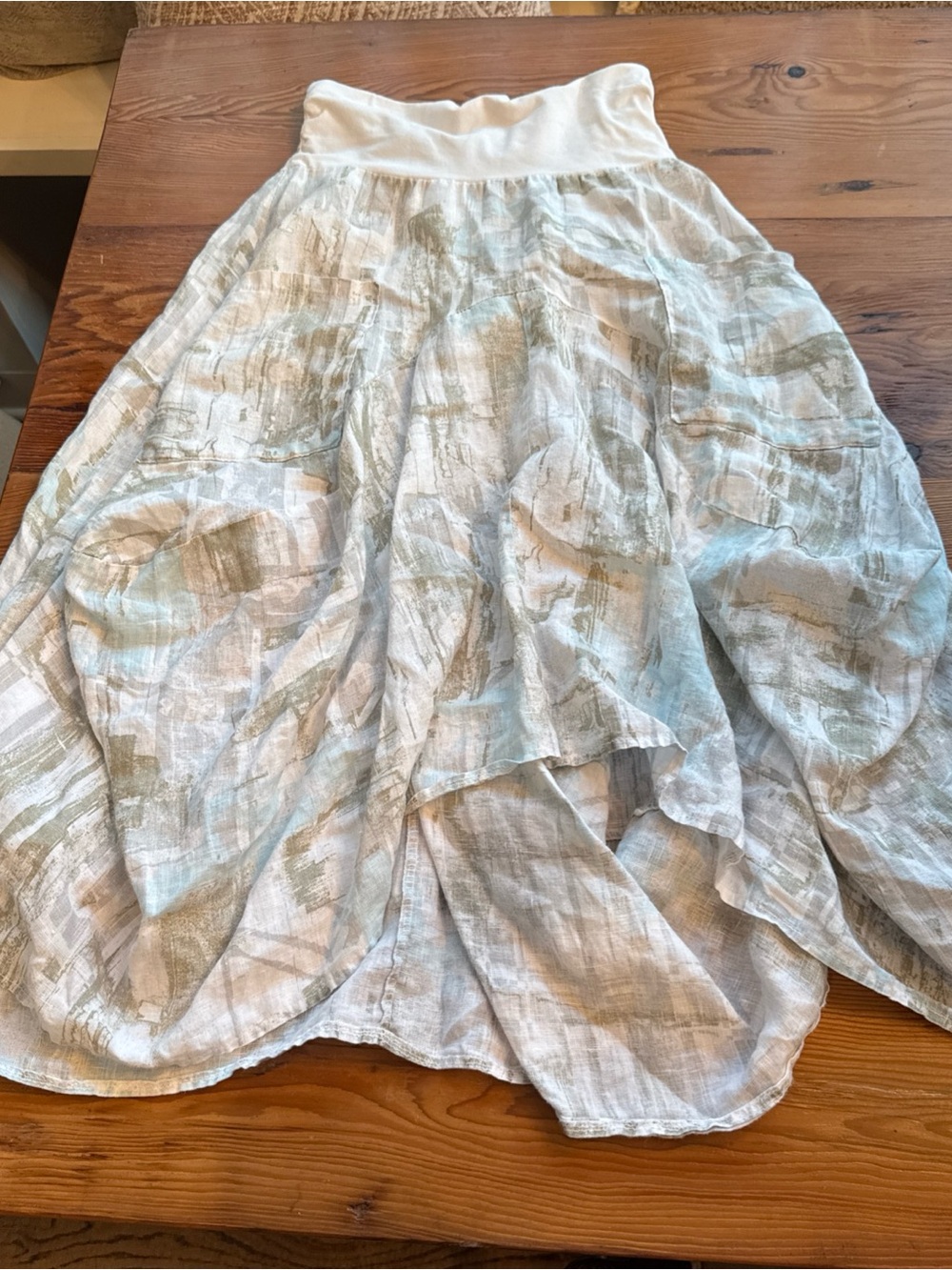 Inizio Italy Linen Lagenlook Skirt S Asymmetrical Balloon Boho Artsy Pockets